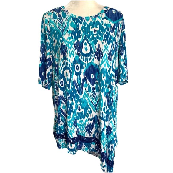 Chico's 3 Blue White Ikat Asymmetrical Tunic Top Blouse Size XL - Picture 1 of 5